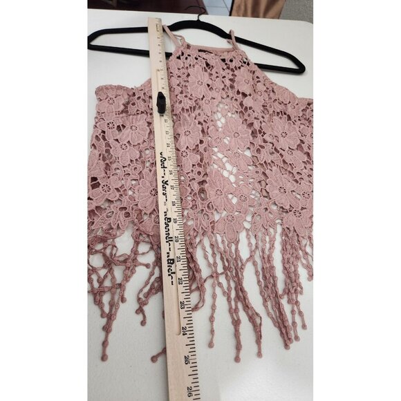 Its Pink Tank Top Womens Small Crochet Lace Fringe Boho Festival Frenge Fairy - Picture 6 of 7